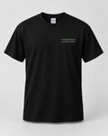 Illustrative business mockup. Gildan 5000 Classic event T-shirt with a small professional business logo on a neutral studio background