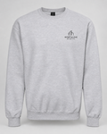 Illustrative business mockup. crewneck with a small printed company logo on the left chest