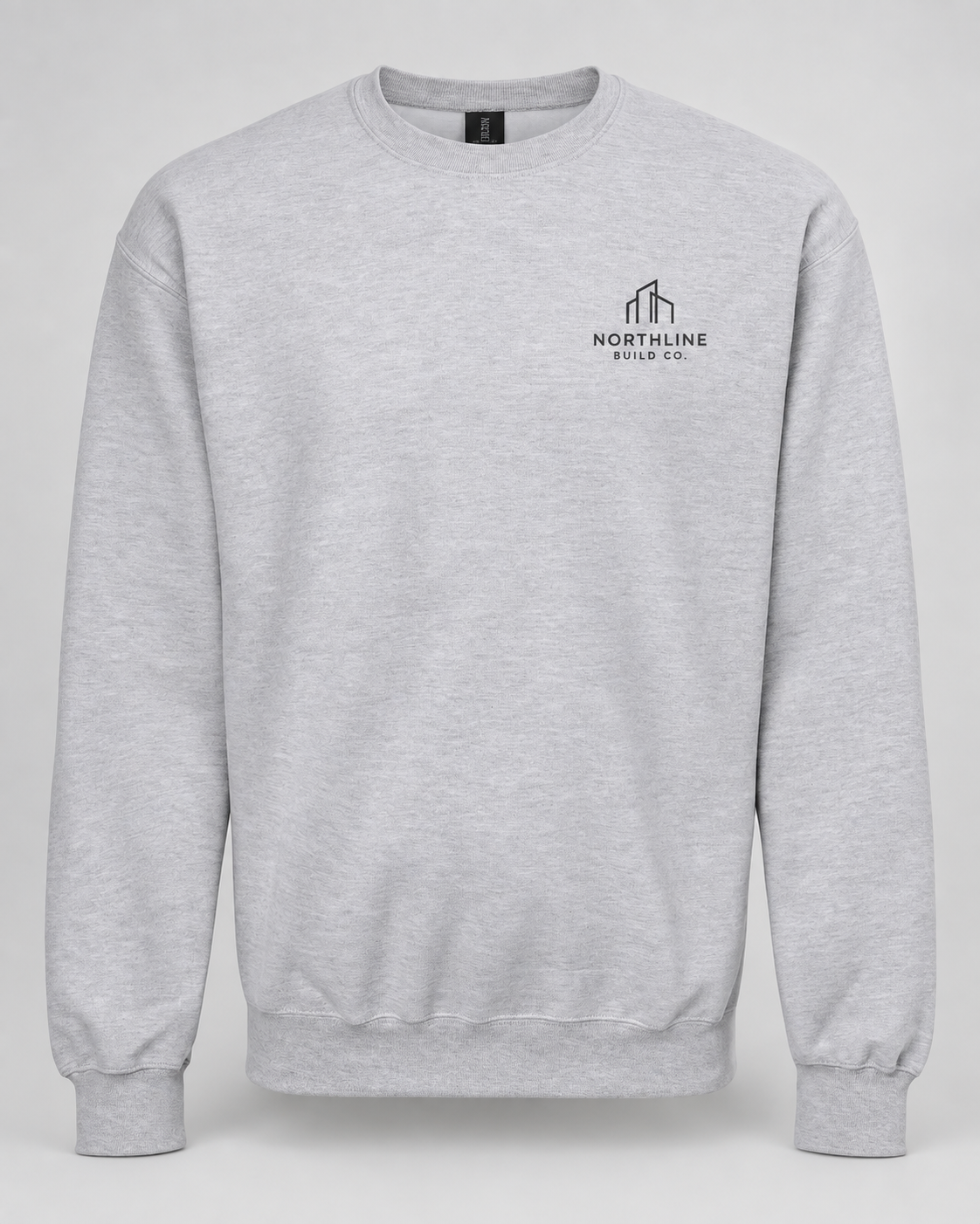 Illustrative business mockup. crewneck with a small printed company logo on the left chest