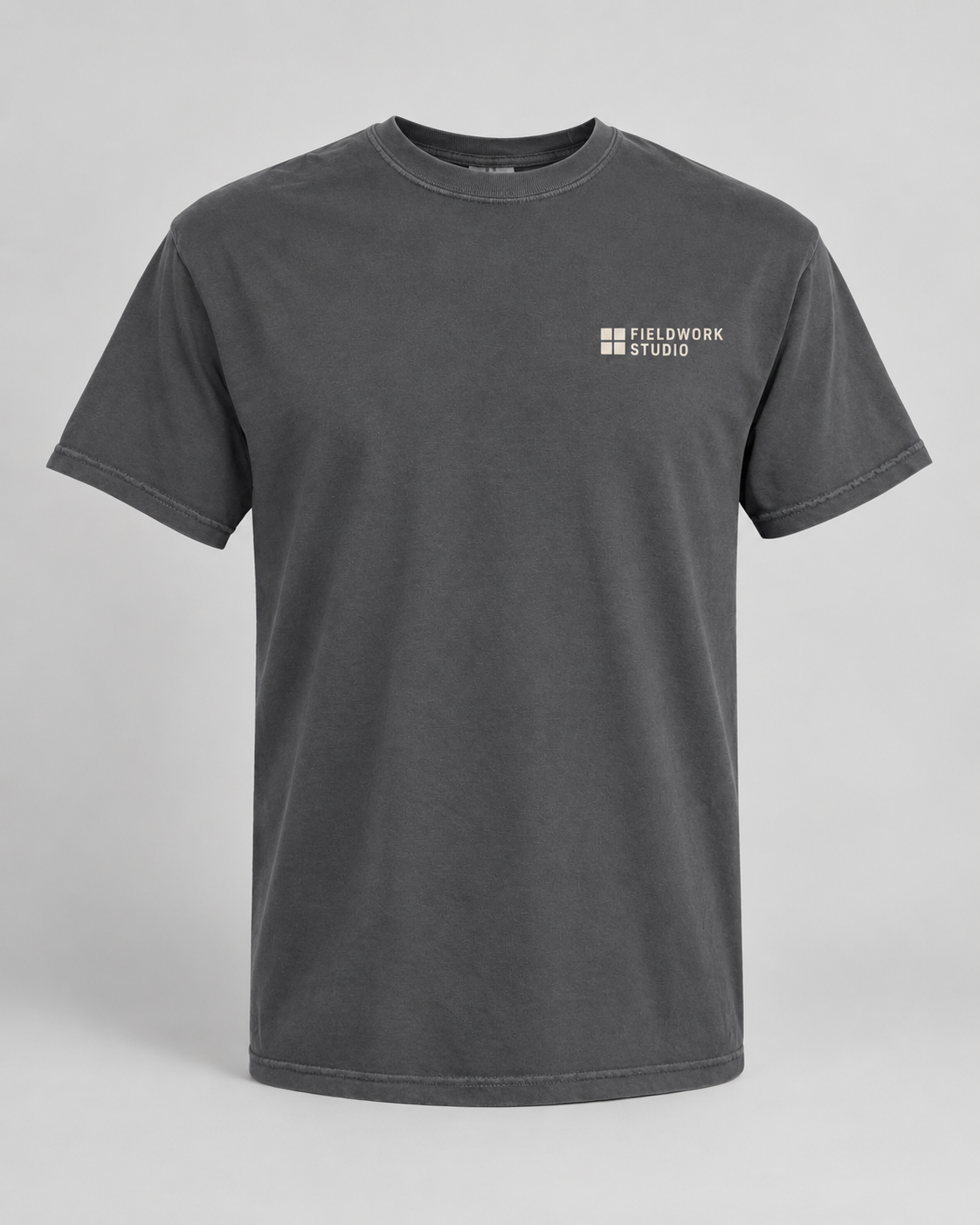 Illustrative business mockup. heavyweight tee with a small printed company logo on the left chest