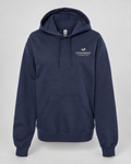 Illustrative business mockup. hoodie with a small printed company logo on the left chest