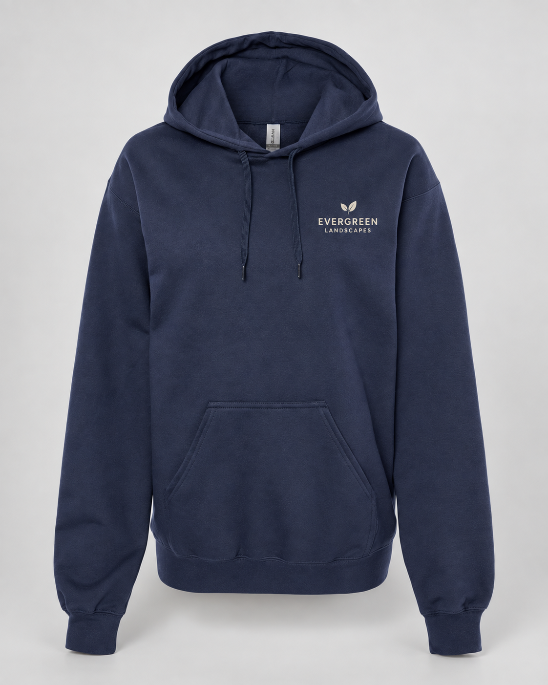 Illustrative business mockup. hoodie with a small printed company logo on the left chest