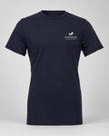 Illustrative business mockup. retail tee with a small printed company logo on the left chest