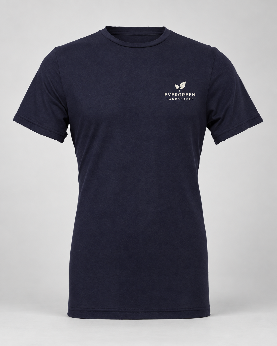 Illustrative business mockup. retail tee with a small printed company logo on the left chest