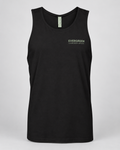 Illustrative business mockup. Next Level 3633 Cotton tank top with a small professional business logo on a neutral studio background