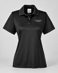 Illustrative business mockup. Team 365 TT51W Women’s performance polo with a small professional business logo on a neutral studio background