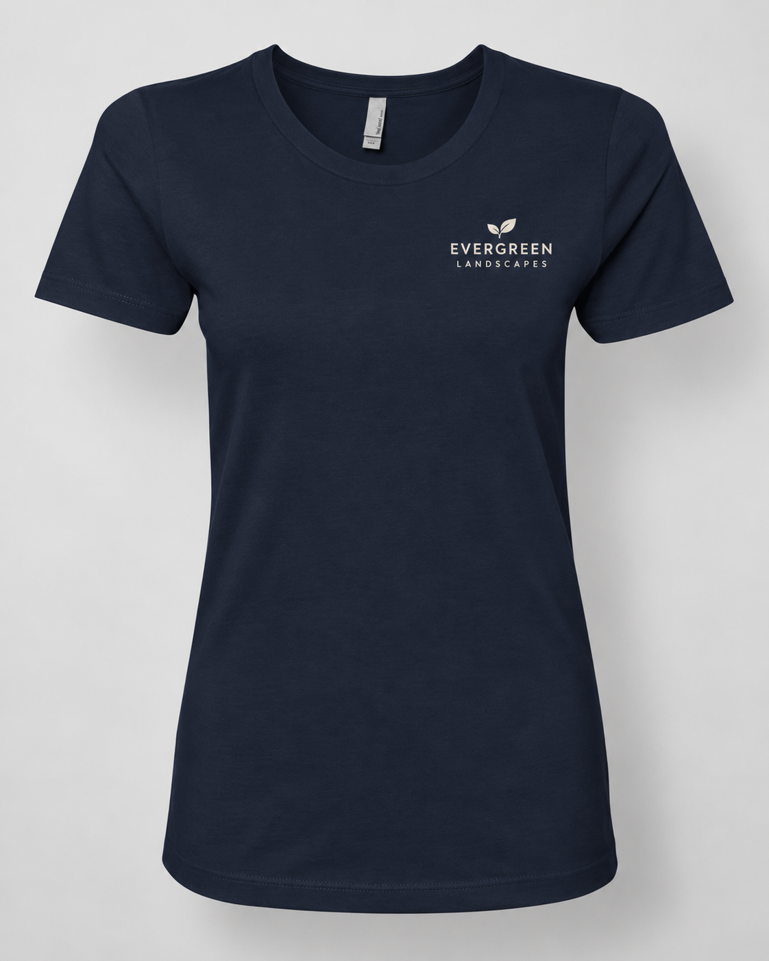 Illustrative business mockup. womens tee with a small printed company logo on the left chest