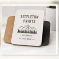 Custom coaster set with sample Littleton artwork on a bright studio background sample image