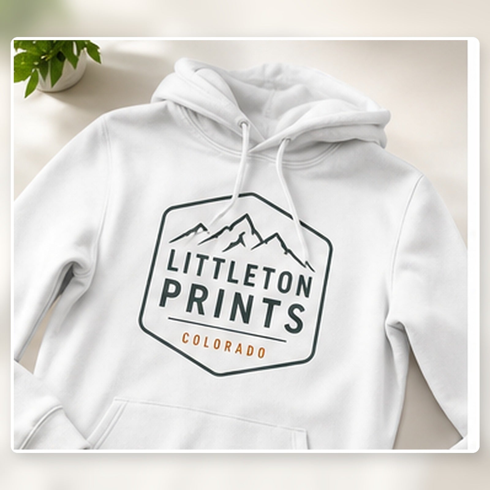 Custom hoodie with sample Littleton artwork on a bright studio background sample image