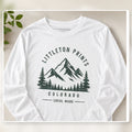 Custom long sleeve shirt with sample Colorado artwork on a bright studio background sample image