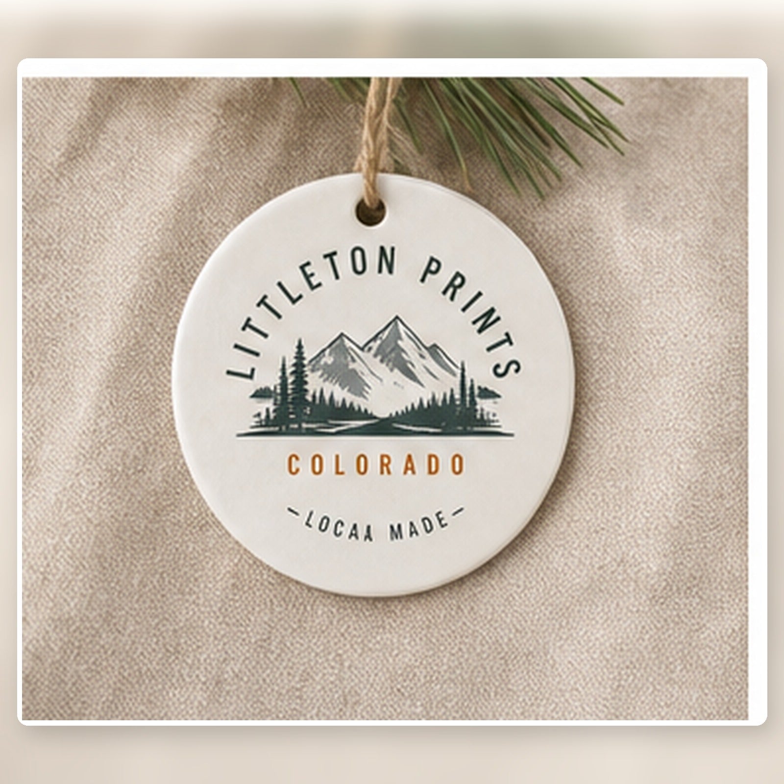Custom ornament event favor with sample Littleton artwork on a bright studio background sample image