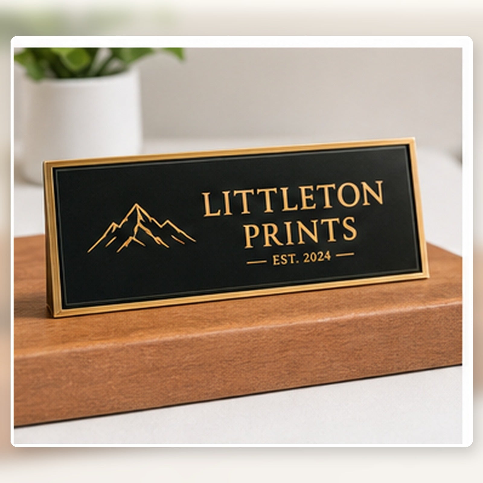 Custom plaque nameplate with sample local artwork on a bright studio background sample image