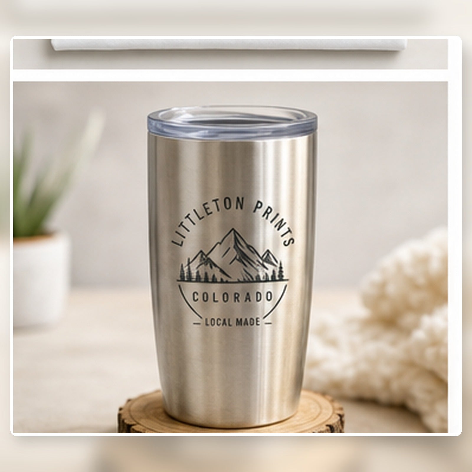 Engraved tumbler with sample Littleton artwork on a bright studio background sample image