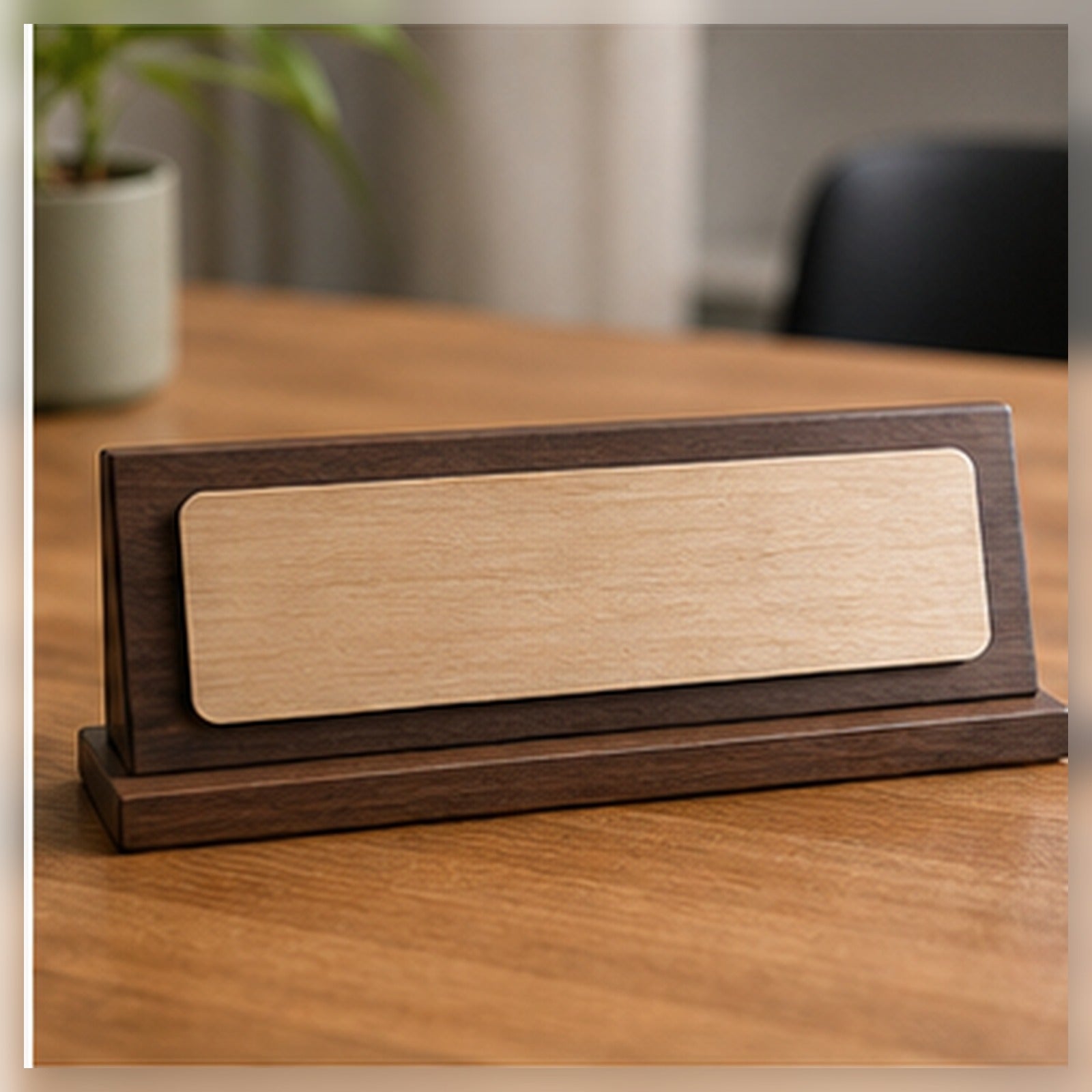 Laser Engraved Desk Nameplate clean sample product image in a bright local business setting