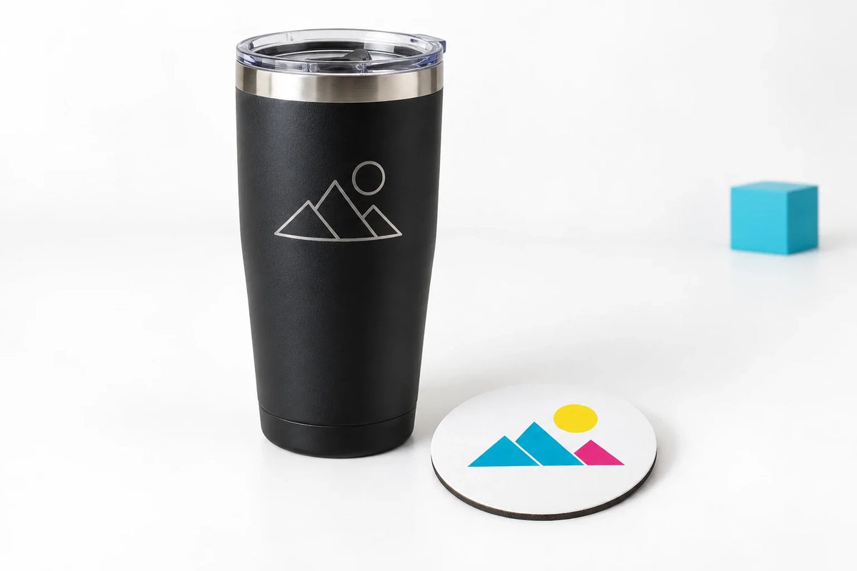 The image illustrates the tumbler-and-coaster option; select your intended set contents.