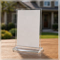 Real Estate QR Tabletop Sign clean sample product image in a bright local business setting